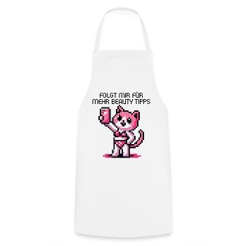 SELFIE INFLUENCER RETRO GAMING PIXELART KATZE - Kochschürze - Weiß - Vorne - AI Model Male 185 dark (185cm)
