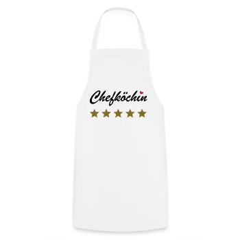 5 Sterne Chefköchin mit Herz. * Koch Köchin kochen - Kochschürze - Weiß - Vorne - AI Model Male 185 dark (185cm)