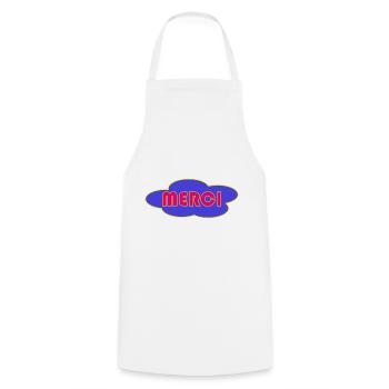 MERCI. THANKS. THANK YOU. ANNIVERSAIRE. NAISSANCE. - Tablier de cuisine - blanc - Devant - AI Model Male 185 dark (185cm)
