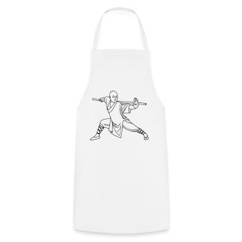 Kung Fu Shaolin Mönch - Kochschürze - Weiß - Vorne - AI Model Male 185 dark (185cm)