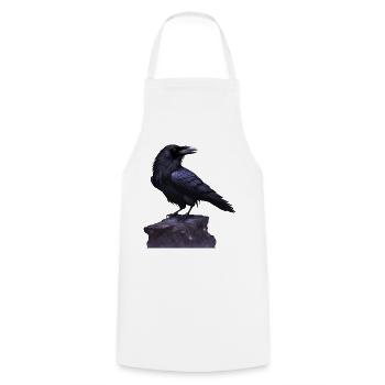 Grand corbeau sur pierre - motif nature - oiseau corbeau - Tablier de cuisine - blanc - Devant - AI Model Male 185 dark (185cm)