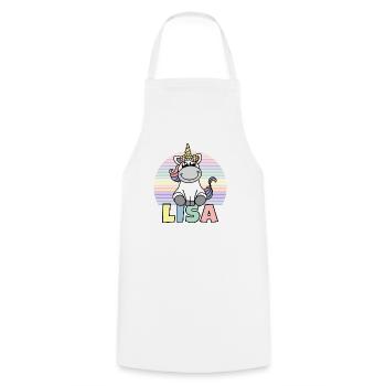 Nom de la licorne Lisa - Tablier de cuisine - blanc - Devant - AI Model Male 185 dark (185cm)