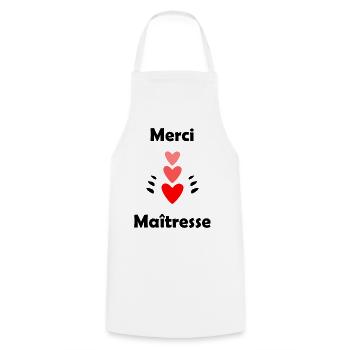 MISTRESS. THANK YOU. THANK YOU MISTRESS. GIFT - Cooking Apron - white - Front - AI Model Male 185 dark (185cm)