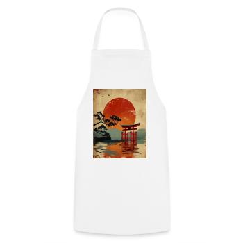 Serene Japanese Sunset Scene - Cooking Apron - white - Front - AI Model Male 185 dark (185cm)