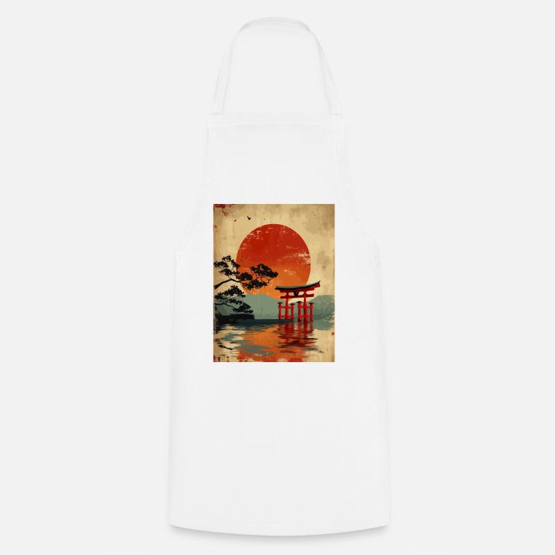 Serene Japanese Sunset Scene - Cooking Apron - white