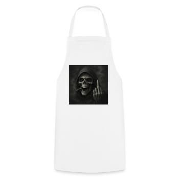 Skeleton with hoodie and cigarette smoke, middle finge - Cooking Apron - white - Front - AI Model Male 185 dark (185cm)