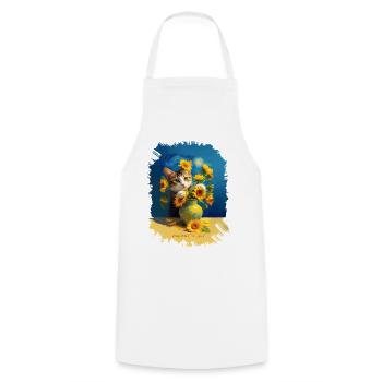 🌻😻 Le chat de Vincent parmi les tournesols – peinture - Tablier de cuisine - blanc - Devant - AI Model Male 185 dark (185cm)