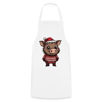 Pig Christmas Wild Boar - Cooking Apron - white - Front - AI Model Male 185 dark (185cm)