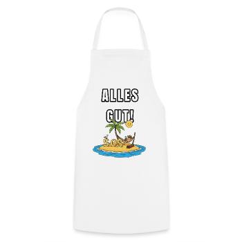 All is well – Ironic island motif - Cooking Apron - white - Front - AI Model Male 185 dark (185cm)