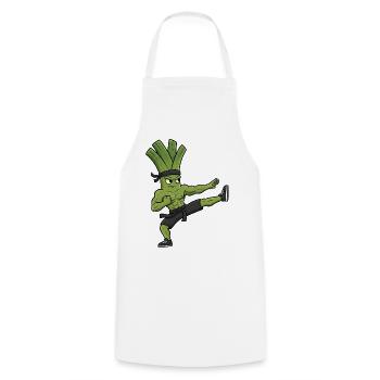 Karate Kick Leek Onion Celery Martial Arts Kuns - Cooking Apron - white - Front - AI Model Male 185 dark (185cm)