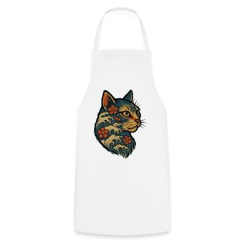 Chat Japonais Kanagawa Vagues Sakura - Tablier de cuisine - blanc - Devant - AI Model Male 185 dark (185cm)
