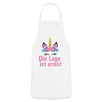 LAGE IST ERNST, COOLES EINHORN! LUSTIGER SPRUCH - Kochschürze - Weiß - Vorne - AI Model Male 185 dark (185cm)