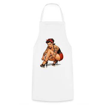 Retro Pin-Up: Tätowierte Rockabella Geschenk - Kochschürze - Weiß - Vorne - AI Model Male 185 dark (185cm)