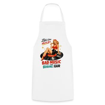 Pin-Up rétro sur disque vinyle : vinyle & rockabilly - Tablier de cuisine - blanc - Devant - AI Model Male 185 dark (185cm)