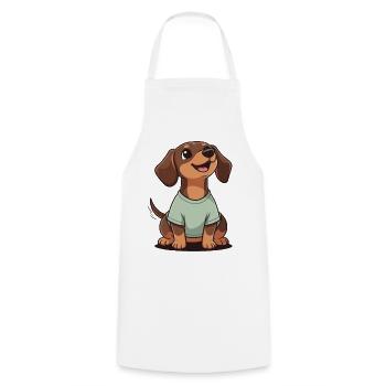 Happy Dachshund Cartoon Heart Warmer Shirt HAS SHORT LE - Cooking Apron - white - Front - AI Model Male 185 dark (185cm)