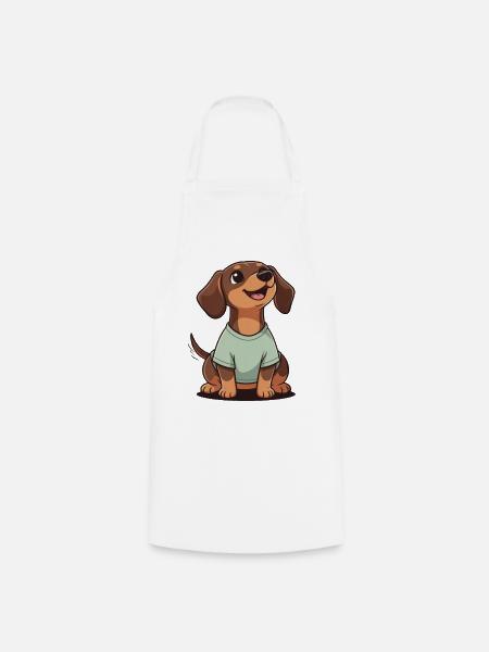 Happy Dachshund Cartoon Heart Warmer Shirt HAS SHORT LE - Cooking Apron - white
