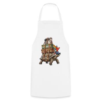 Tortue voyageant avec chat et perroquet - Tablier de cuisine - blanc - Devant - AI Model Male 185 dark (185cm)