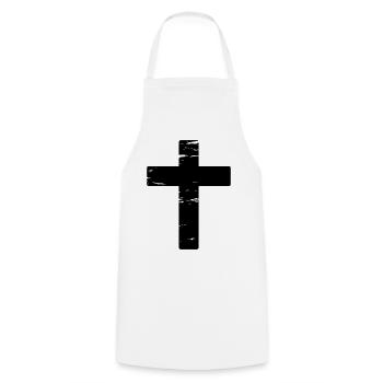 Kreuz used look - Kochschürze - Weiß - Vorne - AI Model Male 185 dark (185cm)