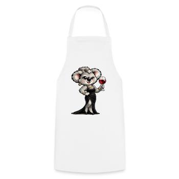 Koala-Dame im Abendkleid mit Rotwein - Kochschürze - Weiß - Vorne - AI Model Male 185 dark (185cm)