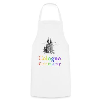 Kölner Dom Regenbogen - Kochschürze - Weiß - Vorne - AI Model Male 185 dark (185cm)
