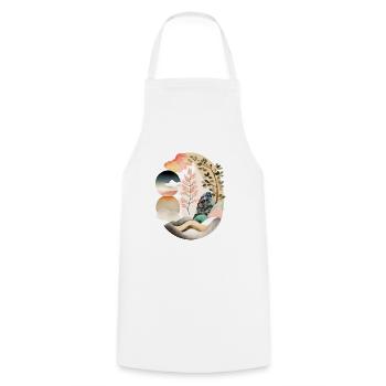 Œuf Japandi, design rond dans le style japandi - Tablier de cuisine - blanc - Devant - AI Model Male 185 dark (185cm)