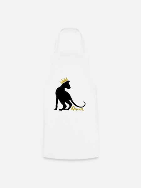 Queen Cat with Crown: OKH, Peterbald, Sphynx - Cooking Apron - white