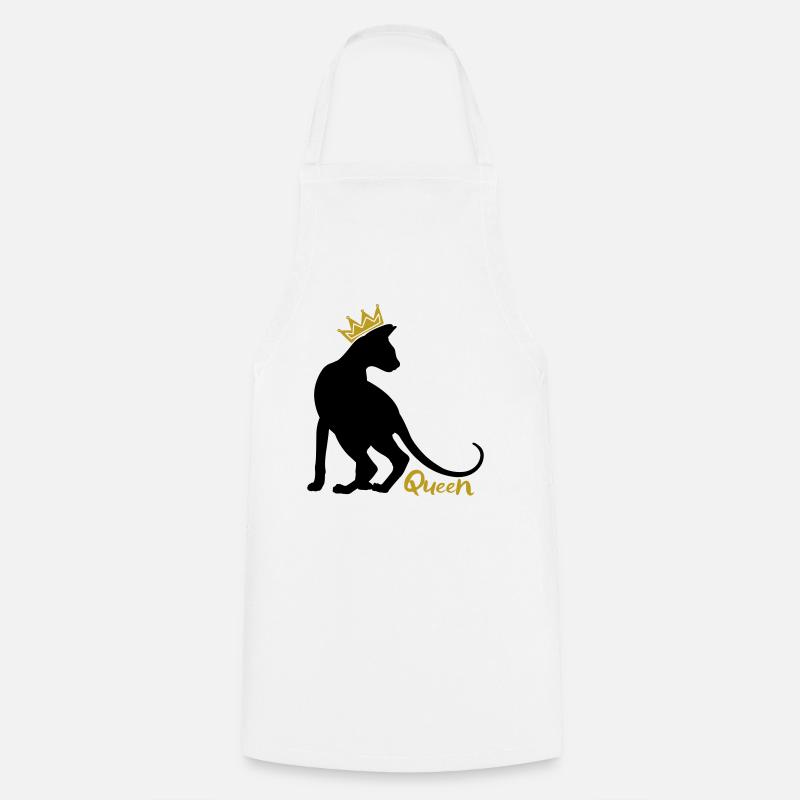 Queen Cat with Crown: OKH, Peterbald, Sphynx - Cooking Apron - white