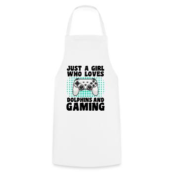 Gamer and Dolphins: Video Games and Dolphins - Cooking Apron - white - Front - AI Model Male 185 dark (185cm)