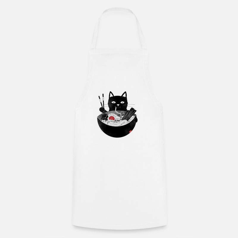 Katze schlürft Ramen Nudelsuppe mit Stäbchen - Kochschürze - Weiß