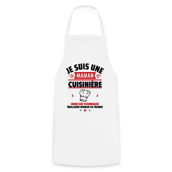 Maman cuisinière, Cadeau fête des mères - Tablier de cuisine - blanc - Devant - AI Model Male 185 dark (185cm)