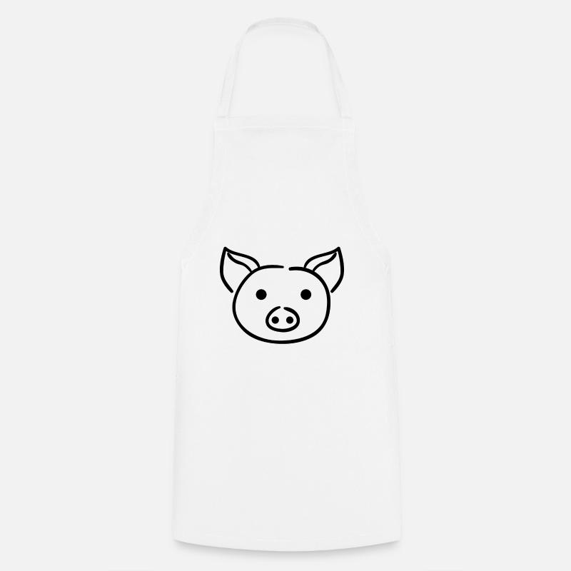 Pig - line drawing - Cooking Apron - white
