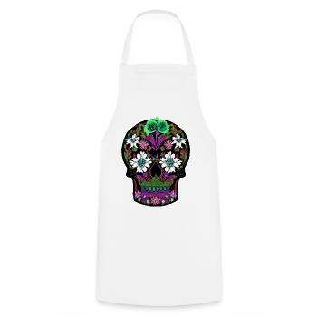 Floral Sugar Skull | Mexican Day of the Dead - Cooking Apron - white - Front - AI Model Male 185 dark (185cm)