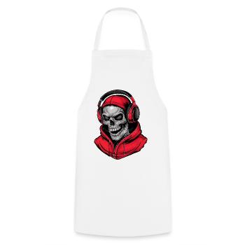 Crâne en sweat à capuche rouge avec écouteurs - Tablier de cuisine - blanc - Devant - AI Model Male 185 dark (185cm)