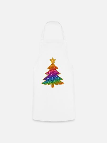 Regenbogen Glitzer Tannenbaum - Kochschürze - Weiß