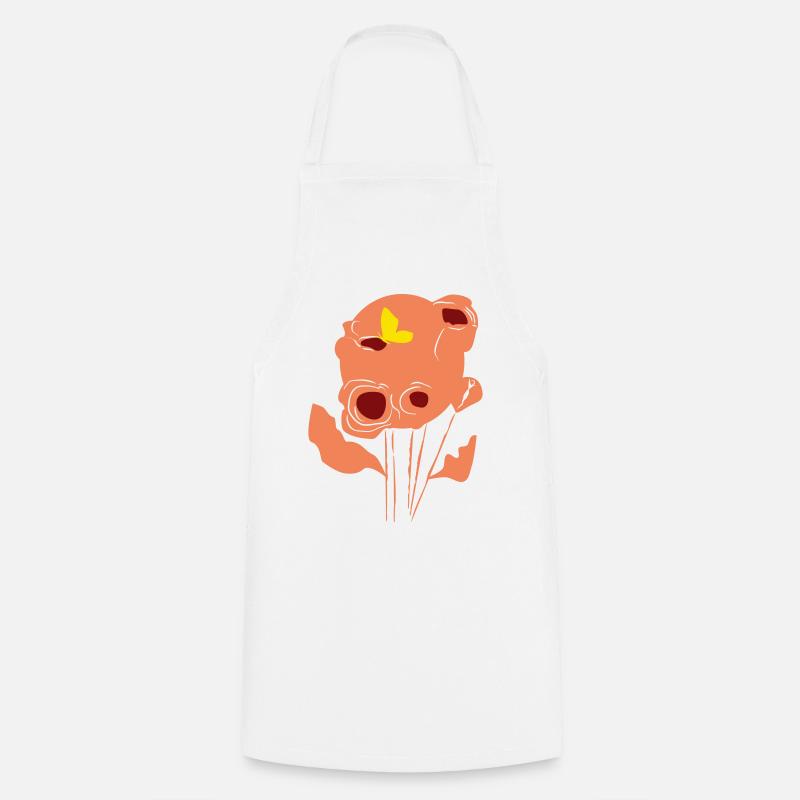 Coquelicot orange avec papillon - Tablier de cuisine - blanc