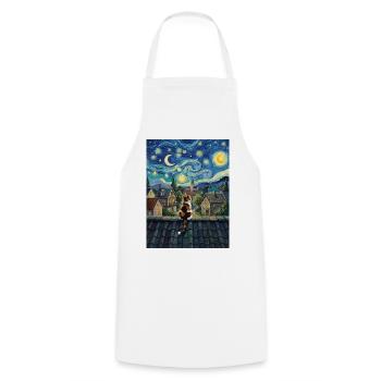 Starry Night Village Cat Van Gogh Art - Cooking Apron - white - Front - AI Model Male 185 dark (185cm)