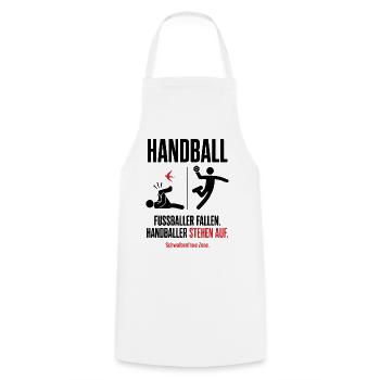 Fußballer fallen, Handballer stehen auf – Shirt - Kochschürze - Weiß - Vorne - AI Model Male 185 dark (185cm)