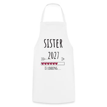 Pregnancy Announcement – Schwester 2027 Geschenk - Kochschürze - Weiß - Vorne - AI Model Male 185 dark (185cm)