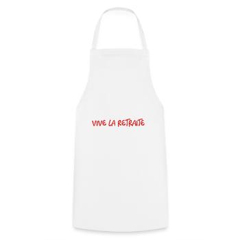 RETIREMENT. HAPPY RETIREMENT. HAPPY RETIREMENT. HEART - Cooking Apron - white - Front - AI Model Male 185 dark (185cm)