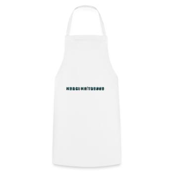 MISTRESS. THANK YOU. THANK YOU MISTRESS. GIFT - Cooking Apron - white - Front - AI Model Male 185 dark (185cm)