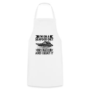 I'm On A Seafood Diet I See Food And I Boat It - Cooking Apron - white - Front - AI Model Male 185 dark (185cm)