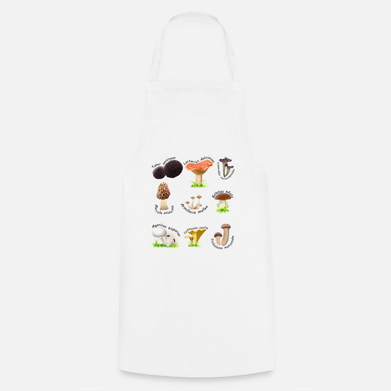 Divers champignons comestibles avec des noms latins - Tablier de cuisine - blanc