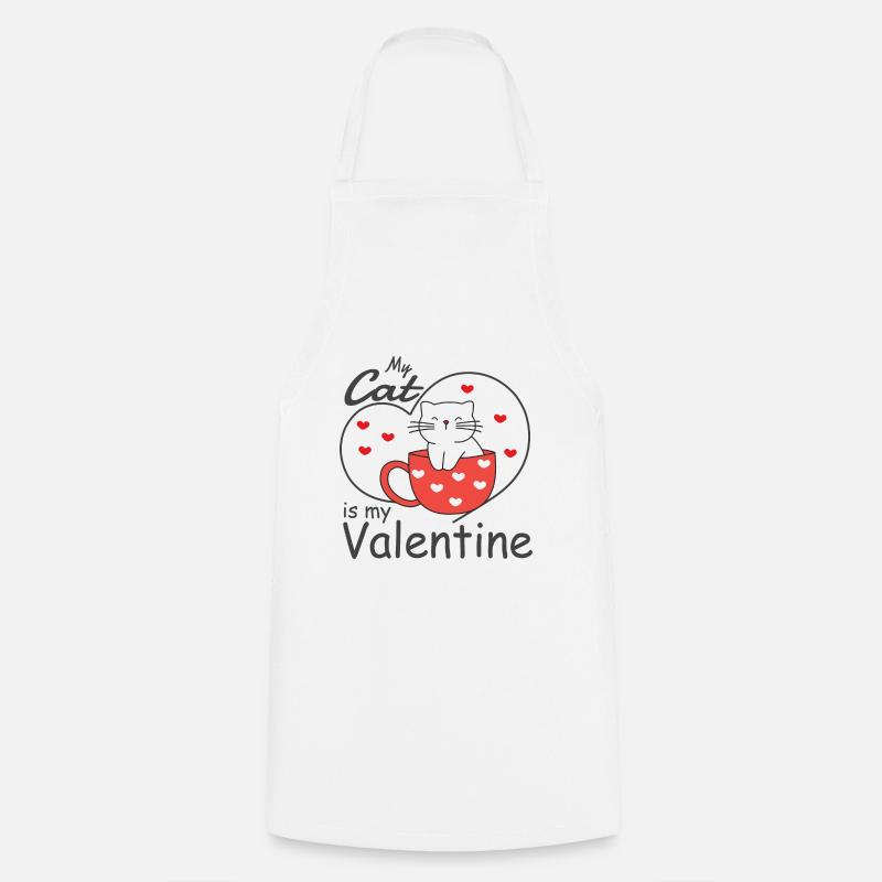 Saint-Valentin Mon chat est mon chat de la Saint-Valentin - Tablier de cuisine - blanc