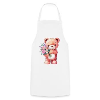 Teddybär mit Blumenstrauß - Kochschürze - Weiß - Vorne - AI Model Male 185 dark (185cm)