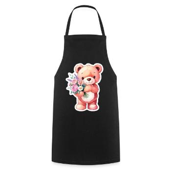Teddybär mit Blumenstrauß - Kochschürze - Schwarz - Vorne - AI Model Male 185 dark (185cm)