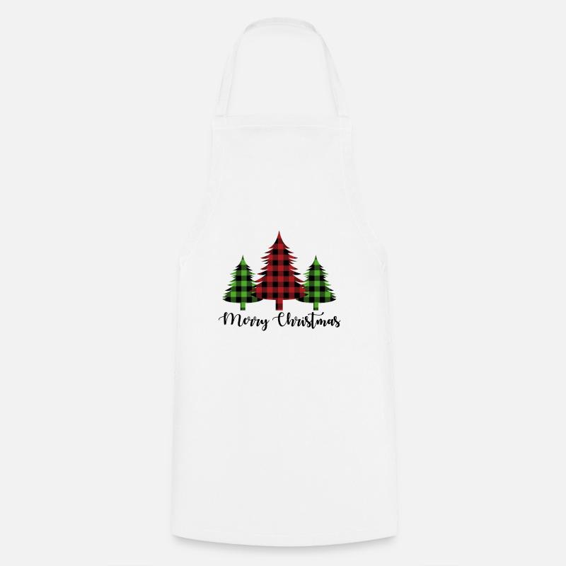 Pine Tree Christmas Lumberjack Pattern - Cooking Apron - white