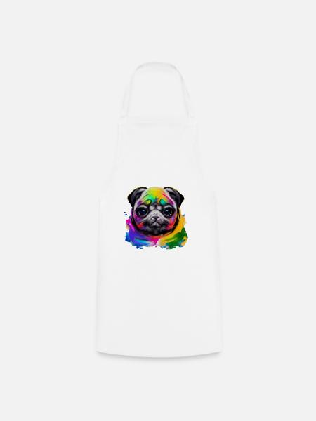 Mops in Farbe - Kochschürze - Weiß