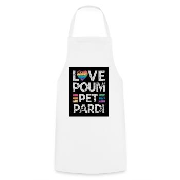 LOVE POUMPET OF COURSE - Cooking Apron - white - Front - AI Model Male 185 dark (185cm)
