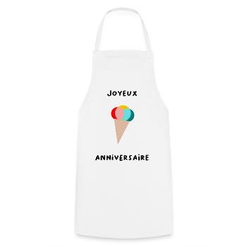 HAPPY BIRTHDAY. HAPPY BIRTHDAY. ANNIVERSARY. - Cooking Apron - white - Front - AI Model Male 185 dark (185cm)
