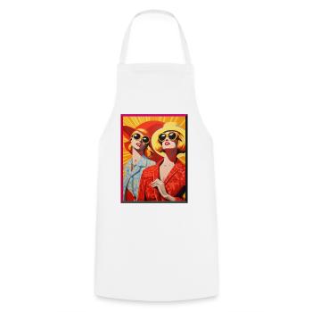 Deux dames rétro en chapeau de soleil et lunettes de soleil - Tablier de cuisine - blanc - Devant - AI Model Male 185 dark (185cm)
